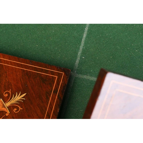 154 - An Edwardian inlaid rosewood envelope card table, the square top inlaid in ivorine and boxwood depic... 