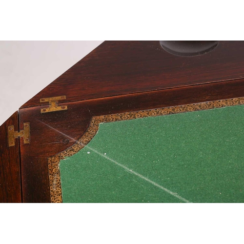 154 - An Edwardian inlaid rosewood envelope card table, the square top inlaid in ivorine and boxwood depic... 