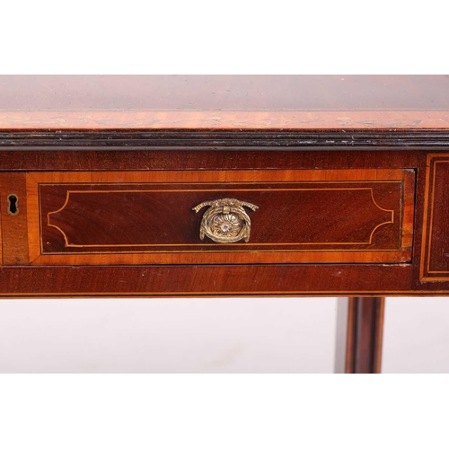 155 - A Sheraton period satinwood crossbanded mahogany sofa table, the top inlaid with running bands of fl... 