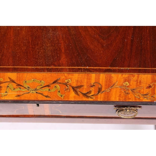 155 - A Sheraton period satinwood crossbanded mahogany sofa table, the top inlaid with running bands of fl... 