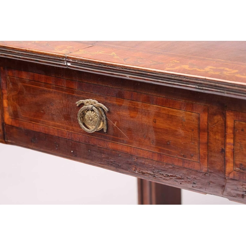 155 - A Sheraton period satinwood crossbanded mahogany sofa table, the top inlaid with running bands of fl... 