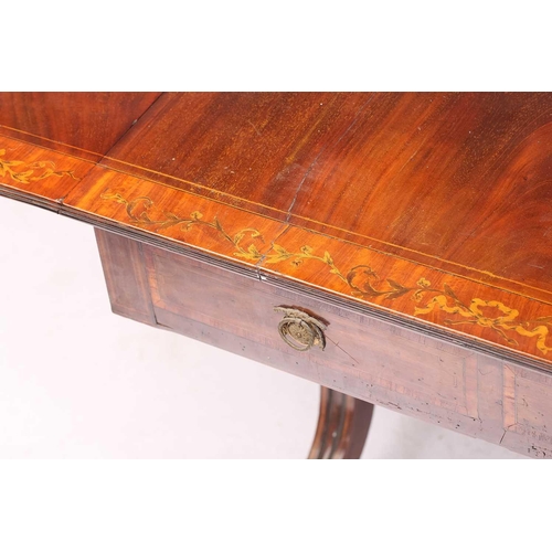 155 - A Sheraton period satinwood crossbanded mahogany sofa table, the top inlaid with running bands of fl... 