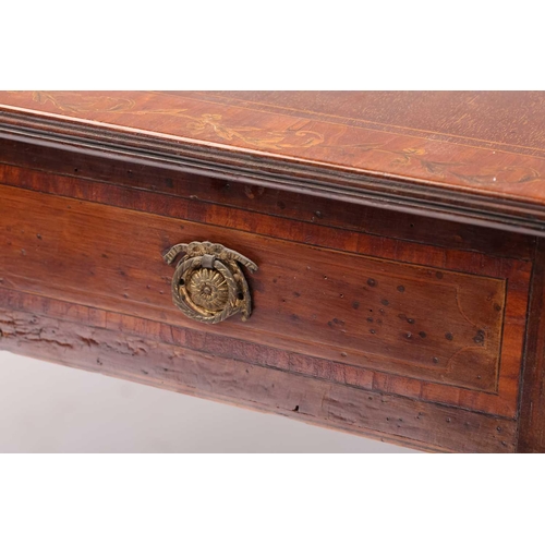 155 - A Sheraton period satinwood crossbanded mahogany sofa table, the top inlaid with running bands of fl... 