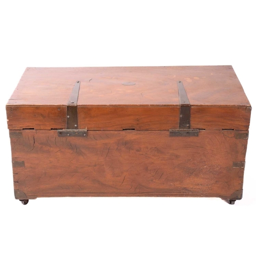 162 - A late Victorian brass bound camphor wood campaign trunk, 94 cm wide x 45 cm deep x 48 cm overall he... 