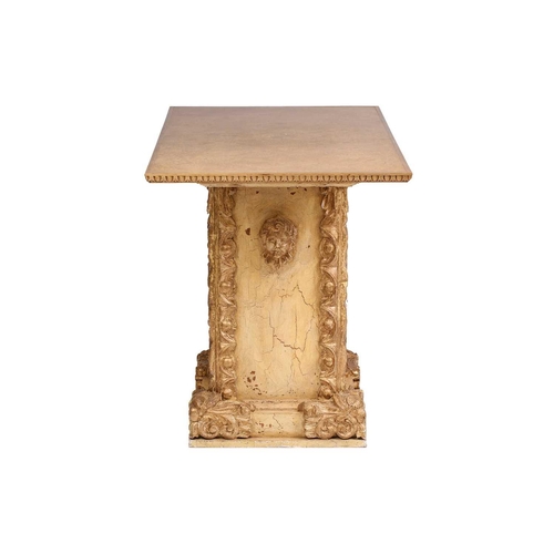 170 - A Mexican carved painted and gilt pedestal table, 20th century, with a rectangular overhanging top, ... 