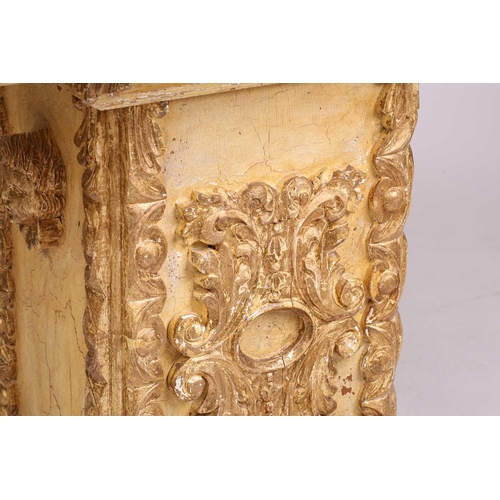 170 - A Mexican carved painted and gilt pedestal table, 20th century, with a rectangular overhanging top, ... 