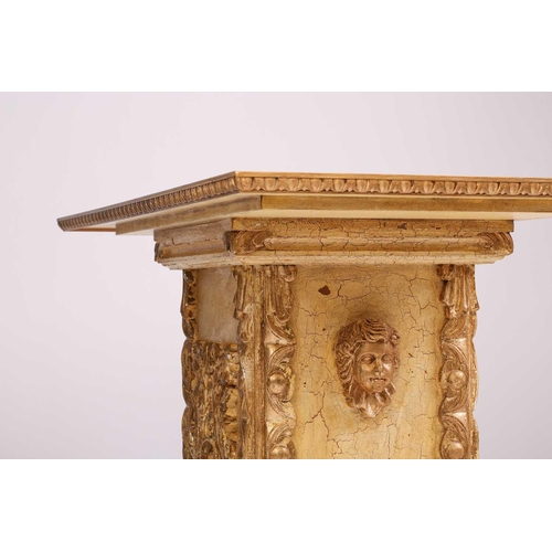 170 - A Mexican carved painted and gilt pedestal table, 20th century, with a rectangular overhanging top, ... 