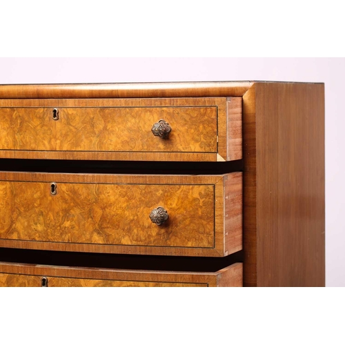 171 - A Heal & Sons Ltd walnut and mahogany crossbanded bow front chest, five drawers, on cabriole legs, H... 