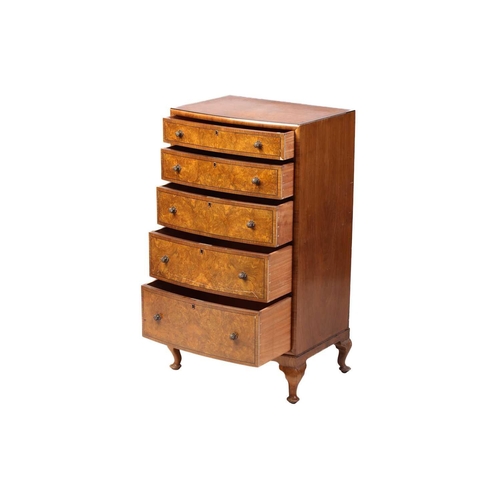 171 - A Heal & Sons Ltd walnut and mahogany crossbanded bow front chest, five drawers, on cabriole legs, H... 