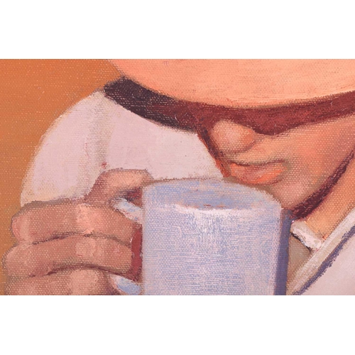 18 - Gary Earnest Smith (b.1942) American, 'Boy with Cup', signed, oil on canvas, 61 x 45.5 cm, framed, f... 