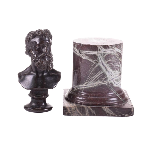 183 - A bronze bust of Lord Frederick Leighton (1830-1896), on an associated red marble cylindrical column... 