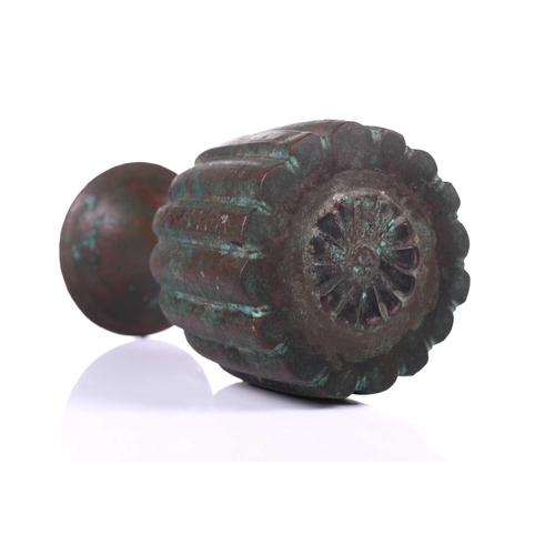 185 - An bronze incense burner, in the Ottoman style, probably 20th century, the ribbed body below a taper... 