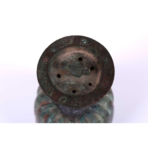 185 - An bronze incense burner, in the Ottoman style, probably 20th century, the ribbed body below a taper... 