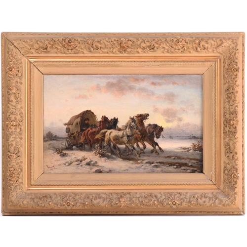 19 - Adolf Van Der Venne (1828-1911) Austrian, Hungarian Post wagon, a horse-drawn wagon in a snowy lands... 