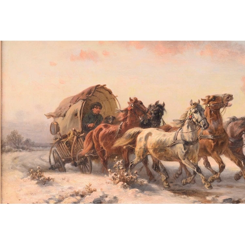 19 - Adolf Van Der Venne (1828-1911) Austrian, Hungarian Post wagon, a horse-drawn wagon in a snowy lands... 