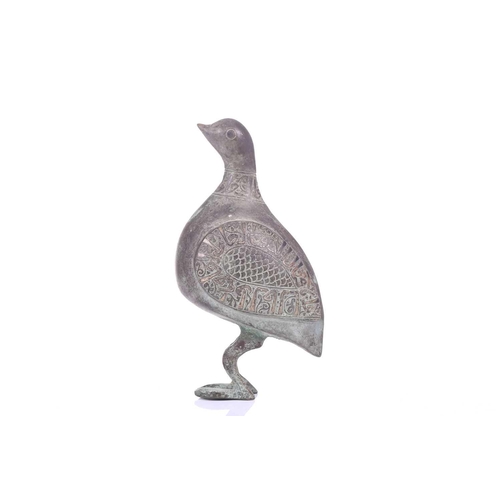 190 - A Khorasan style bronze bird, Persia, possibly 11th/12th century, the bulbous body, with scaled carv... 