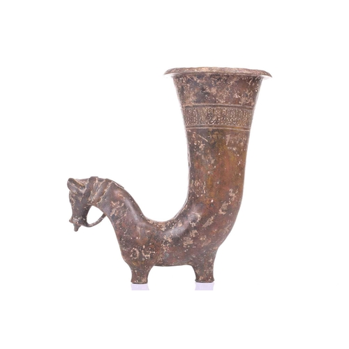 196 - An Achaemenid style bronze rhyton, with horse head protome, the rim engraved with islamic script, 29... 