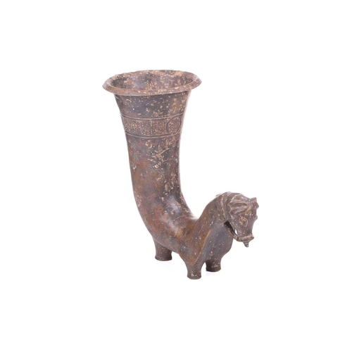 196 - An Achaemenid style bronze rhyton, with horse head protome, the rim engraved with islamic script, 29... 