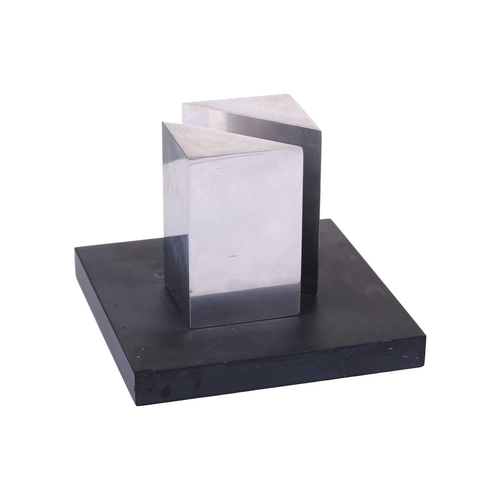 199 - † Justin Knowles (1935-2004), 'Forms', chrome shapes on a slate base, 12 cm high x 16 cm square.