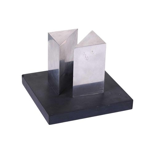 199 - † Justin Knowles (1935-2004), 'Forms', chrome shapes on a slate base, 12 cm high x 16 cm square.