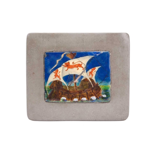 205 - A Liberty & Co of London Tudric 0544 rectangular hammered pewter and hard enamelled cigarette box, t... 