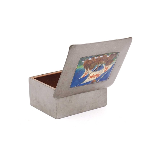 205 - A Liberty & Co of London Tudric 0544 rectangular hammered pewter and hard enamelled cigarette box, t... 