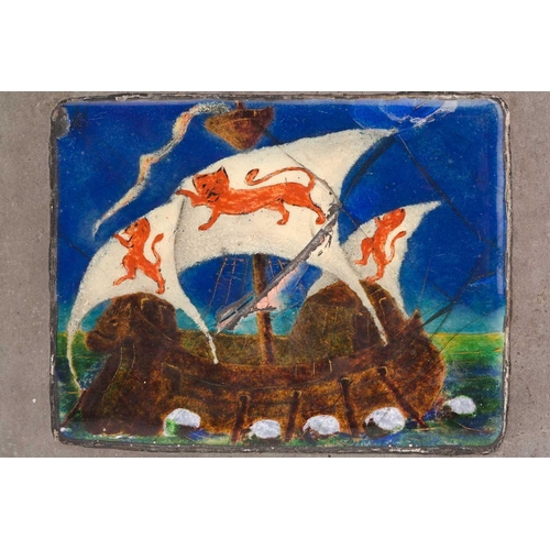 205 - A Liberty & Co of London Tudric 0544 rectangular hammered pewter and hard enamelled cigarette box, t... 