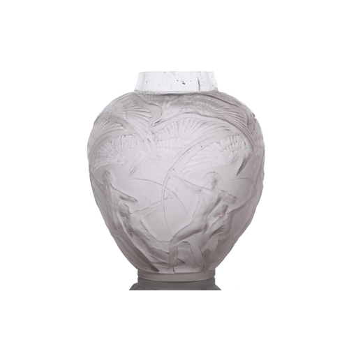 207 - René Lalique: a clear and frosted glass 'Archer's' vase, depicting naked archers and birds, etched R... 