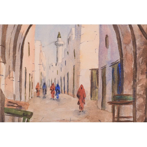 21 - Victor Ufimtsev (1899 - 1964) Russian, Middle Eastern Street with Minaret beyond, signed, watercolou... 