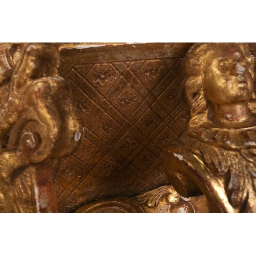 213 - A pair of carved wood and gilt gesso wall brackets with shaped marble tops, late 19th century/ early... 