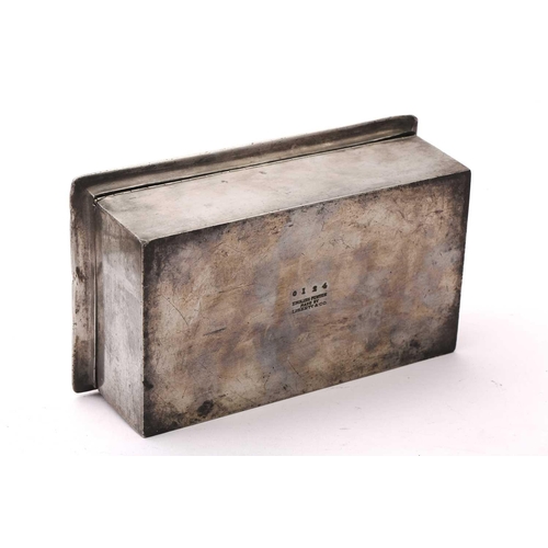 214 - A Liberty & Co of London Tudric rectangular wrought pewter cigarette box, the hinged top embossed wi... 