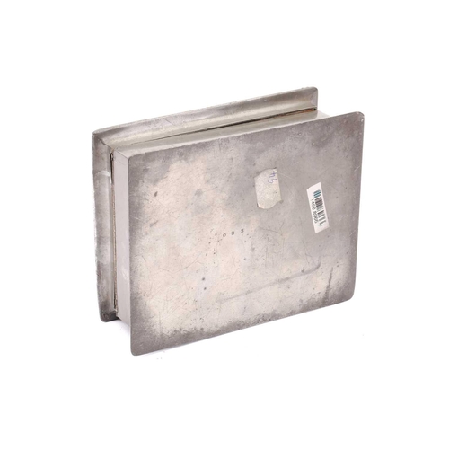 215 - A Liberty & Co (?) model 083 hammered pewter and hard enamel table box, the hinged cover set with a ... 