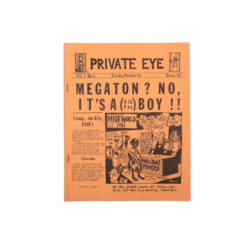 218 - Private Eye: The first edition Friday 25th October 1961 (vol. 1 no.1) printed on three sheets of ora... 