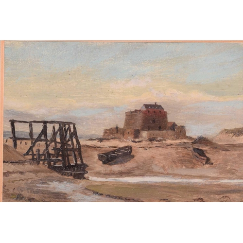 22 - William Lionel Wyllie (1851 - 1931), Coastal view with Sea Fort, signed L.W. Wyllie, oil on board, 8... 