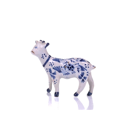 226 - A group of four Dutch delft animals, Late 18th/ early 19th century, modelled as three cows and a goa... 