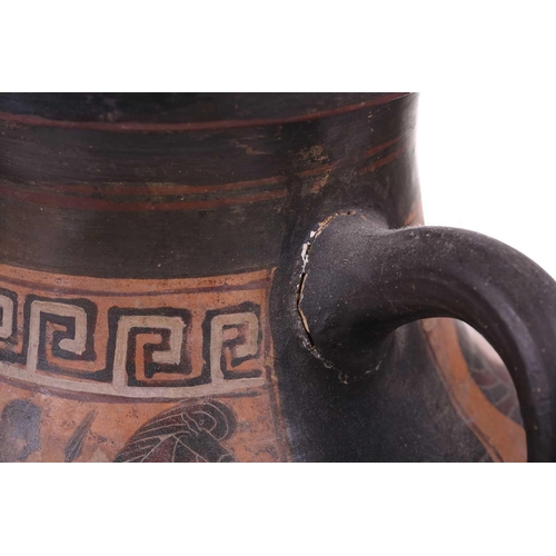 227 - An attic-style black-figured amphora, 5th century BC and later, one side of the body decorated with ... 