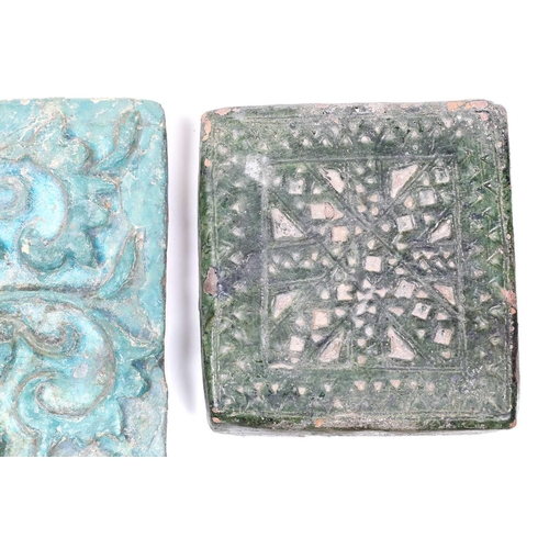 238 - A group of eight various Islamic tiles, 13th century and later, including a large turquoise glazed f... 