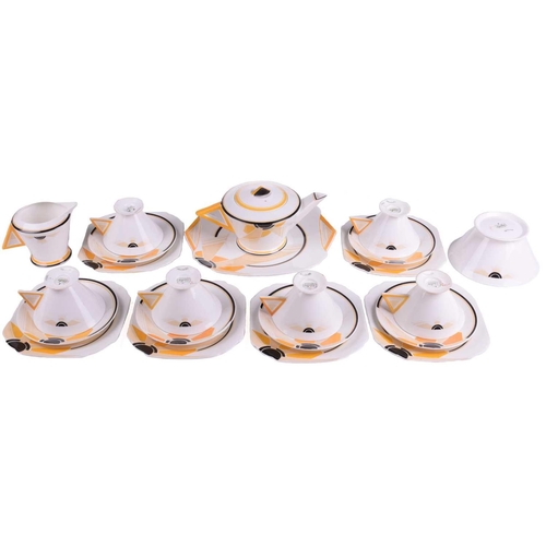 239 - A 1930s Shelley 'Vogue Sunray' tea set, designed by Eric Slater, comprising: six teacups, six saucer... 