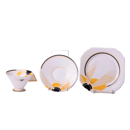 239 - A 1930s Shelley 'Vogue Sunray' tea set, designed by Eric Slater, comprising: six teacups, six saucer... 