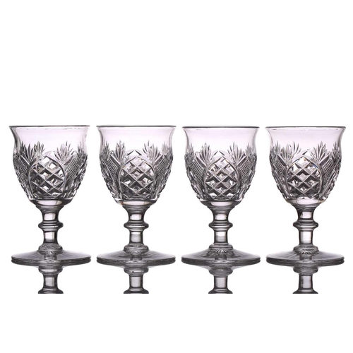 260 - A set of five Lismore design white wine drinking glasses, two with etched Waterford mark, 15 cm high... 