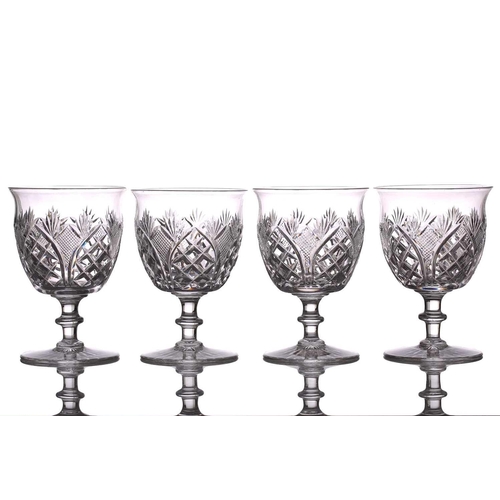 260 - A set of five Lismore design white wine drinking glasses, two with etched Waterford mark, 15 cm high... 