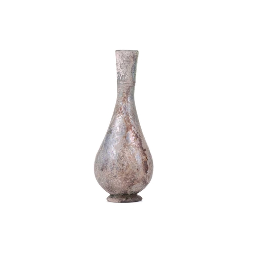 262 - A Roman glass inverted baluster flask with a slightly flared mouth with a band of trailed decoration... 