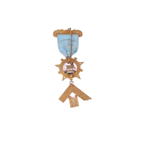 268 - A 9ct gold Masonic Past Master's Jewel for the Russell Lodge No. 4413, with enamelled badge and bar,... 