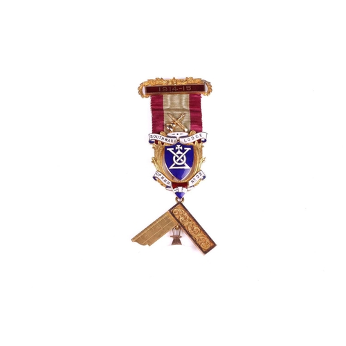 269 - An 18ct gold Masonic Past Masters jewel for the Southwark Lodge No. 879, with enamelled lodge badge,... 