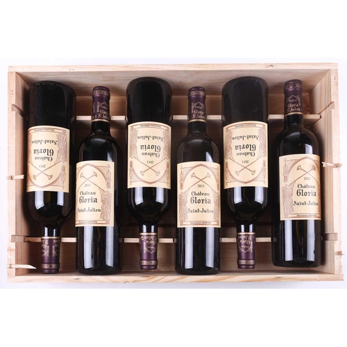 286 - Six bottles of Chateau Gloria St Julien Bordeaux, 2011, OWC Private collector in London Unopened cas... 