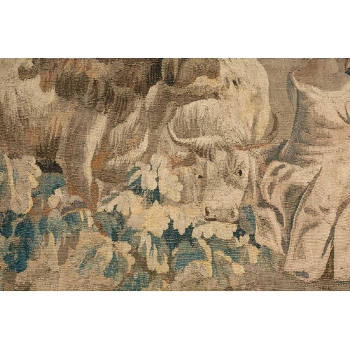 297 - A large 18th-century hand-woven Flemish tapestry panel, depicting a pastoral scene with adults and c... 