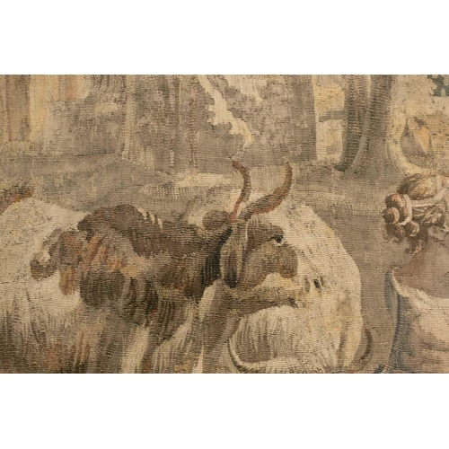 297 - A large 18th-century hand-woven Flemish tapestry panel, depicting a pastoral scene with adults and c... 