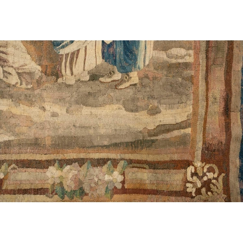 297 - A large 18th-century hand-woven Flemish tapestry panel, depicting a pastoral scene with adults and c... 