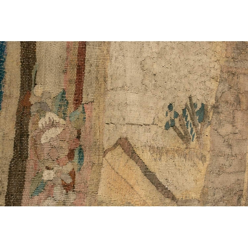 297 - A large 18th-century hand-woven Flemish tapestry panel, depicting a pastoral scene with adults and c... 