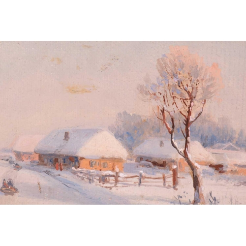 32 - Fedor Vassilievich Belousov (1885 - 1939), A Winter Village Scene, signed and dated 1906, oil on boa... 